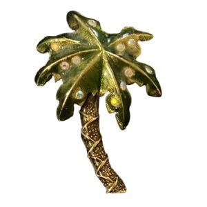 Gorgous Saks Gold Plated A&B Crystal Rhinestone Palm Tree Brooch
